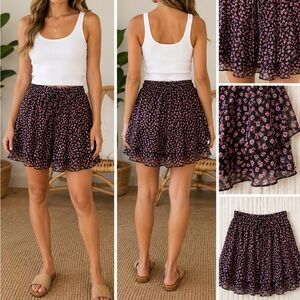 Floral Ruffle Skort | Black & Pink Layered Mini skort | Women’s Large
